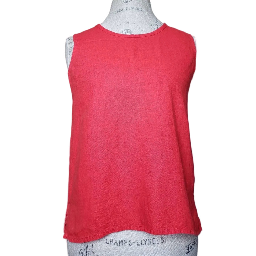 Flax “Sunny Tank” Bright Red 100% Linen Top